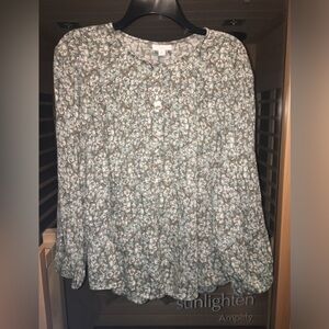 J Jill long sleeve button front floral blouse.
